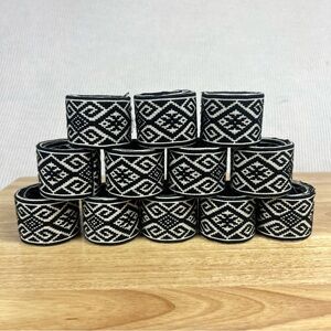 Pier 1 Fabric Embellished Lot of 12 Napkin Rings Aztec Print Southwestern